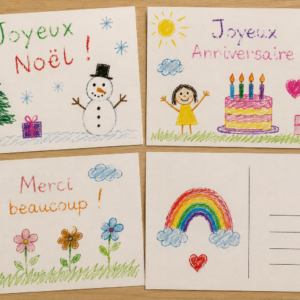 Carte postale illustrée créée à partir des dessins et créations artistiques des enfants du BabyDream Club.